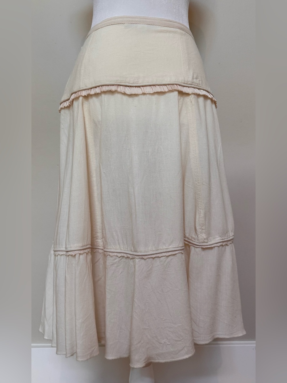 Kimchi Blue Boho Embroidered Tiered Midi Skirt - Cream/Blush Pink - Picture 2 of 4